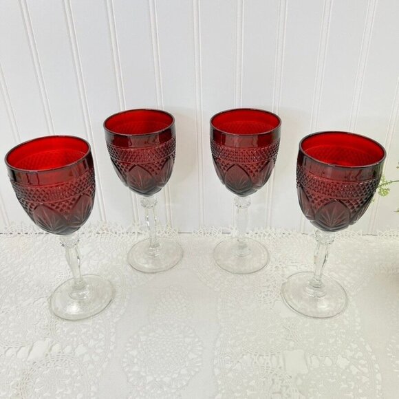 Vintage Cristal D'Arques Durand Set of 4 Ruby Red Water Goblet 8oz - Picture 2 of 9